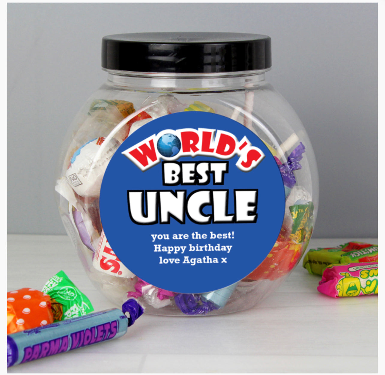 Personalised Blue Worlds Best Sweet Jar