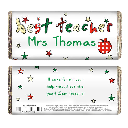 Personalised Teacher Milk Chocolate Bar