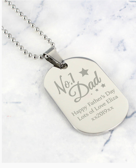 Personalised No.1 Dad Stainless Steel Dog Tag Necklace