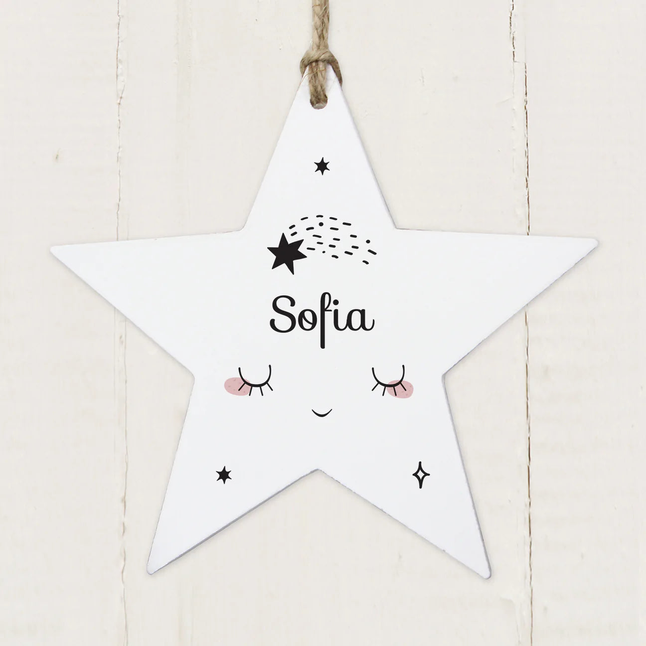 Personalised Baby Moon Wooden Star Decoration