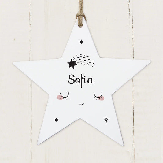 Personalised Baby Moon Wooden Star Decoration