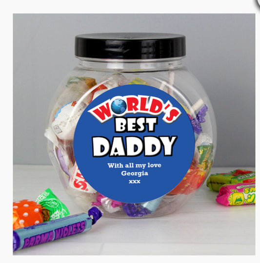 Personalised Blue Worlds Best Sweet Jar