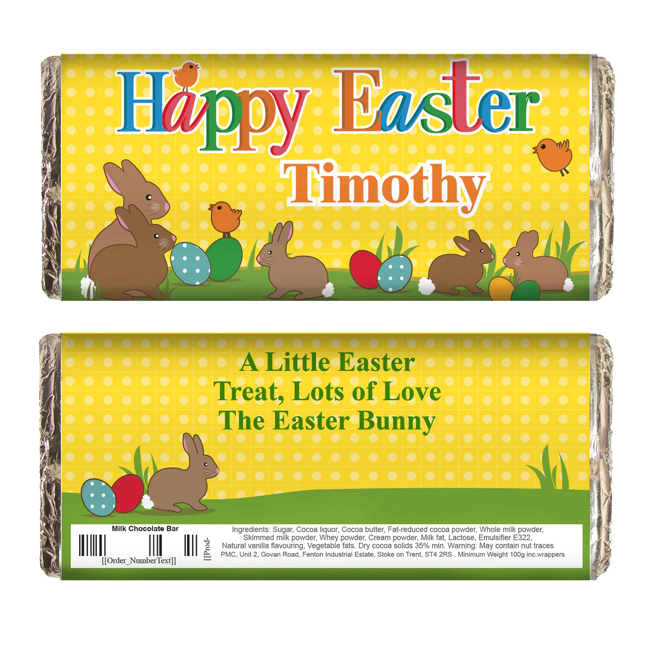 Personalised Easter Bunny Milk Chocolate Bar